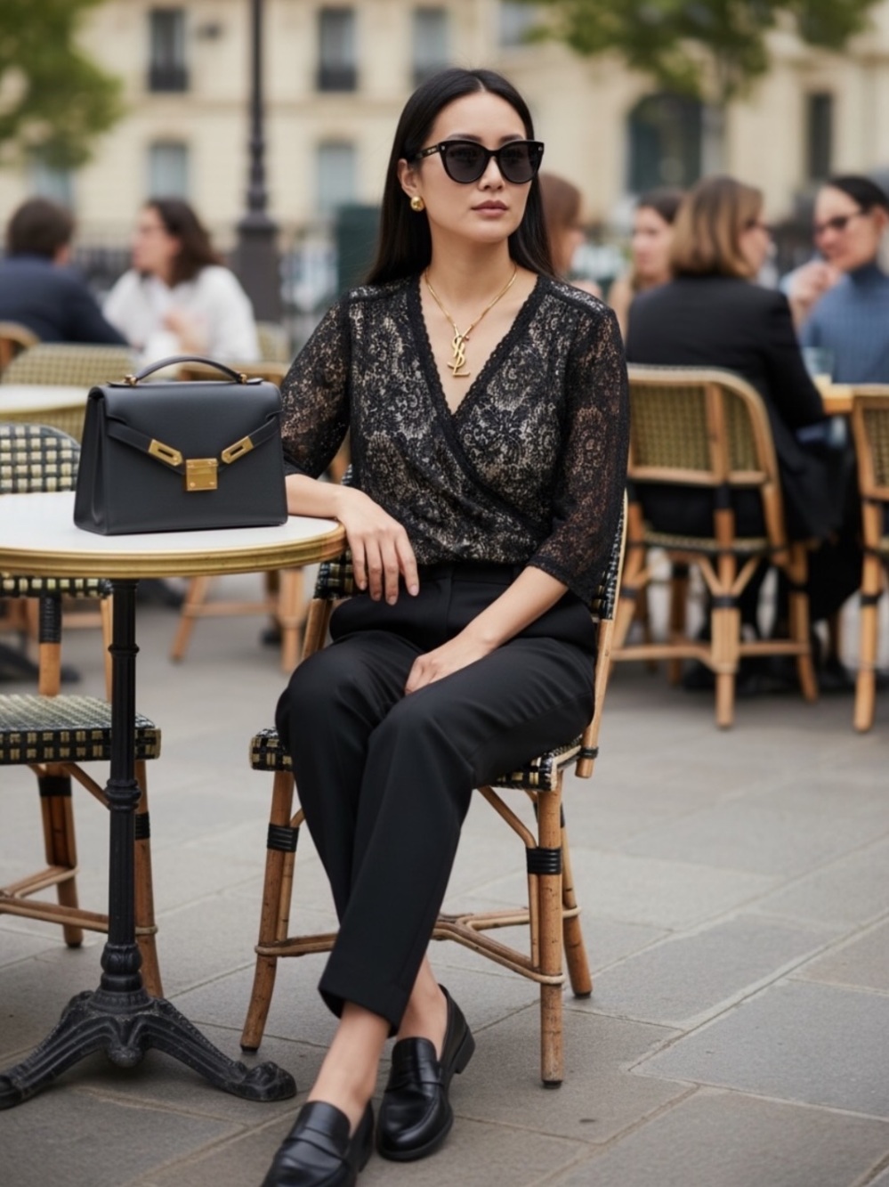 HAZEL BLACK LACE CRISS CROSS CROPPED XL BLOUSE